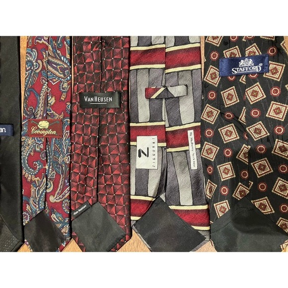 Tie Lot Assorted Red Blue Striped Solid Paisley Silk Polyester 8 Ties Preowned - Picture 2 of 8